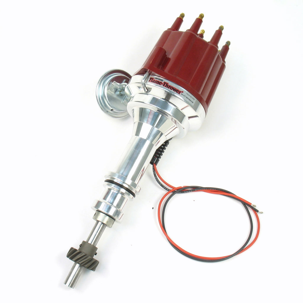 FLAME-THROWER BILLET DISTRIBUTOR WITH IGNITOR II ELECTRONICS FOR FORD 351C-460 ENGINES. VACUUM ADVANCE WITH RED MALE STYLE CAP. - Pertronix - D132711