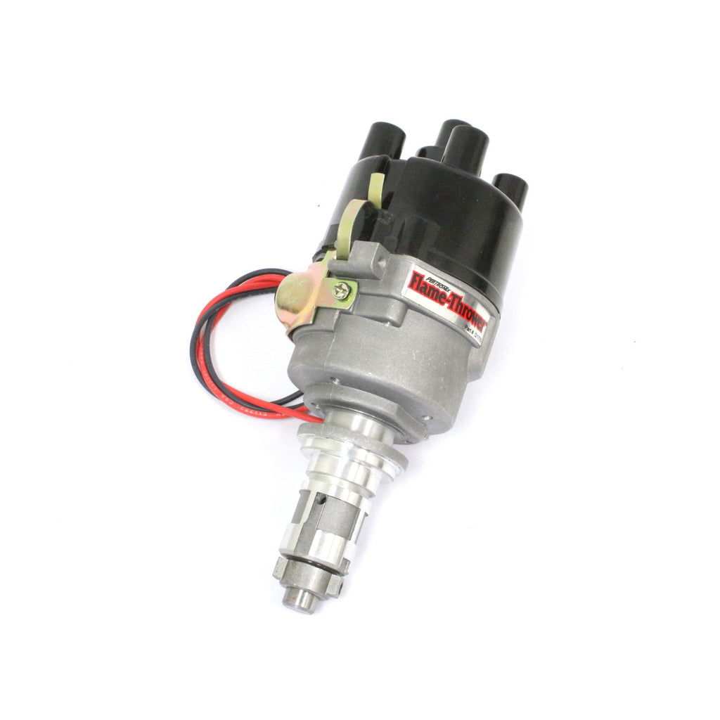 FLAME-THROWER "STOCK-LOOK" DISTRIBUTOR FEATURING ORIGINAL IGNITOR ELECTRONICS FOR BRITISH A+ 4-CYLINDER ENGINES. REPLACES LUCAS 45D DISTRIBUTORS. 12-VOLT NEGATIVE EARTH, NON VACUUM ADVANCE, & TOP EXIT CAP. - Pertronix - D174128