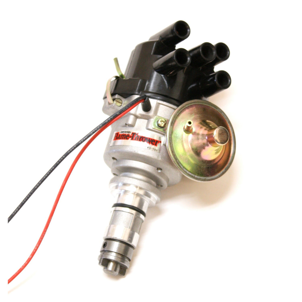 FLAME-THROWER "STOCK-LOOK" PERFORMANCE DISTRIBUTOR FEATURING IGNITOR II ELECTRONICS FOR BRITISH A & B 4-CYLINDER ENGINES. REPLACES LUCAS 45D DISTRIBUTORS. 12-VOLT NEGATIVE EARTH, WITH VACUUM ADVANCE, & SIDE EXIT CAP. - Pertronix - D176609
