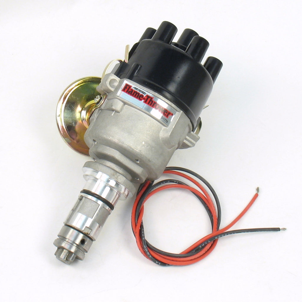 FLAME-THROWER "STOCK-LOOK" DISTRIBUTOR FEATURING ORIGINAL IGNITOR ELECTRONICS FOR BMC 6-CYLINDER ENGINES. REPLACES LUCAS 45D DISTRIBUTORS. 12-VOLT NEGATIVE EARTH WITH VACUUM ADVANCE, & TOP EXIT CAP. - Pertronix - D177600
