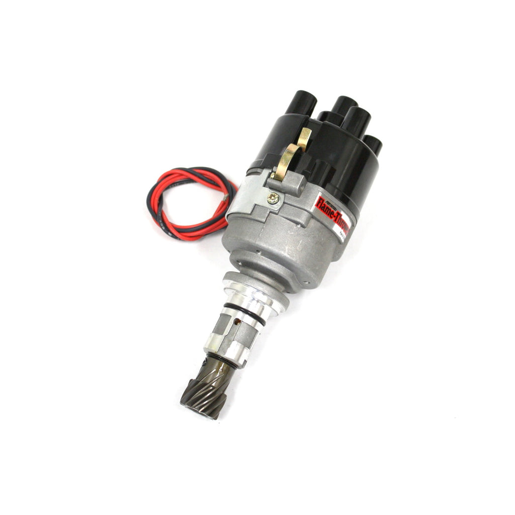 FLAME-THROWER PERFORMANCE DISTRIBUTOR FEATURING IGNITOR II ELECTRONICS FOR ENGLISH FORDS & LOTUS TWIN CAM ENGINES WITH 45D STYLE LUCAS. 12-VOLT NEGATIVE GROUND, NON VACUUM ADVANCE, AND TOP EXIT CAP. - Pertronix - D190500