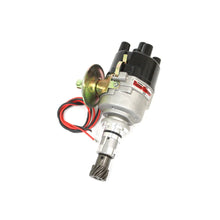 Load image into Gallery viewer, FLAME-THROWER DISTRIBUTOR FEATURING ORIGINAL IGNITOR ELECTRONICS FOR ENGLISH FORDS &amp; LOTUS TWIN CAM ENGINES WITH 45D STYLE LUCAS. 12-VOLT NEGATIVE GROUND,WITH VACUUM ADVANCE, AND TOP EXIT CAP. - Pertronix - D196600