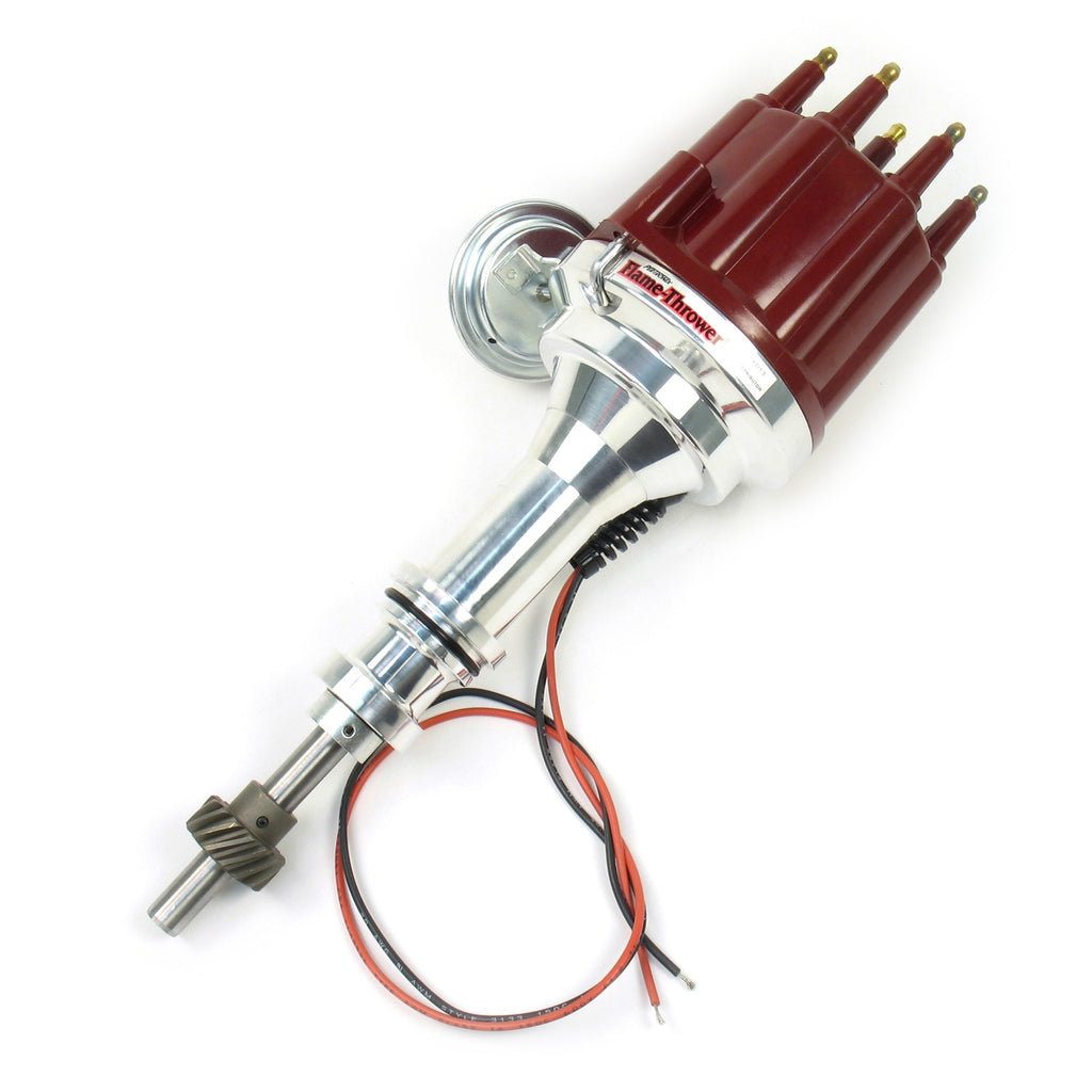 FLAME-THROWER BILLET DISTRIBUTOR WITH IGNITOR III ELECTRONICS FOR FORD 221-302 ENGINES. VACUUM ADVANCE WITH RED MALE STYLE CAP. - Pertronix - D7130711