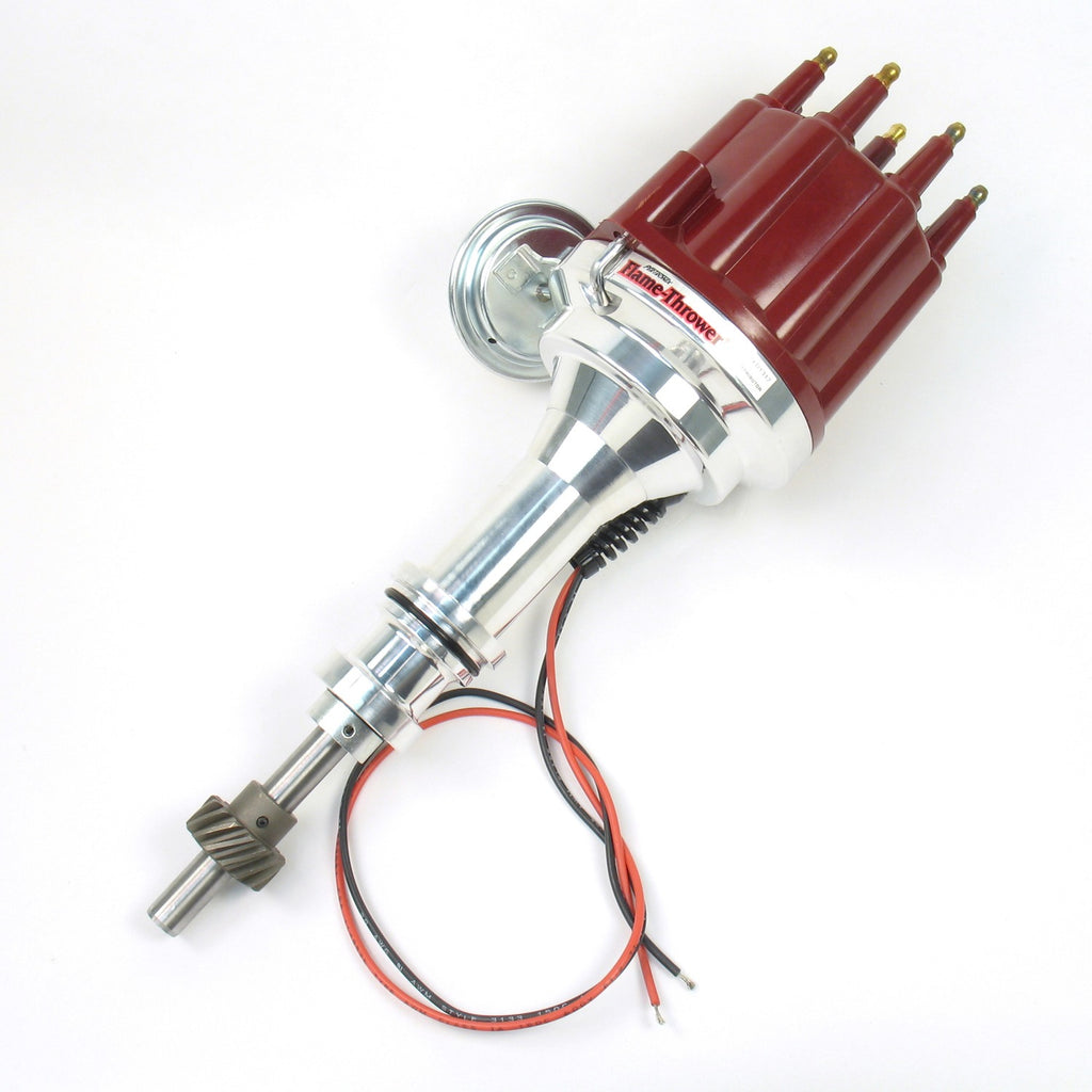 FLAME-THROWER BILLET DISTRIBUTOR WITH IGNITOR III ELECTRONICS FOR FORD 351W ENGINES. VACUUM ADVANCE WITH RED MALE STYLE CAP. - Pertronix - D7131711