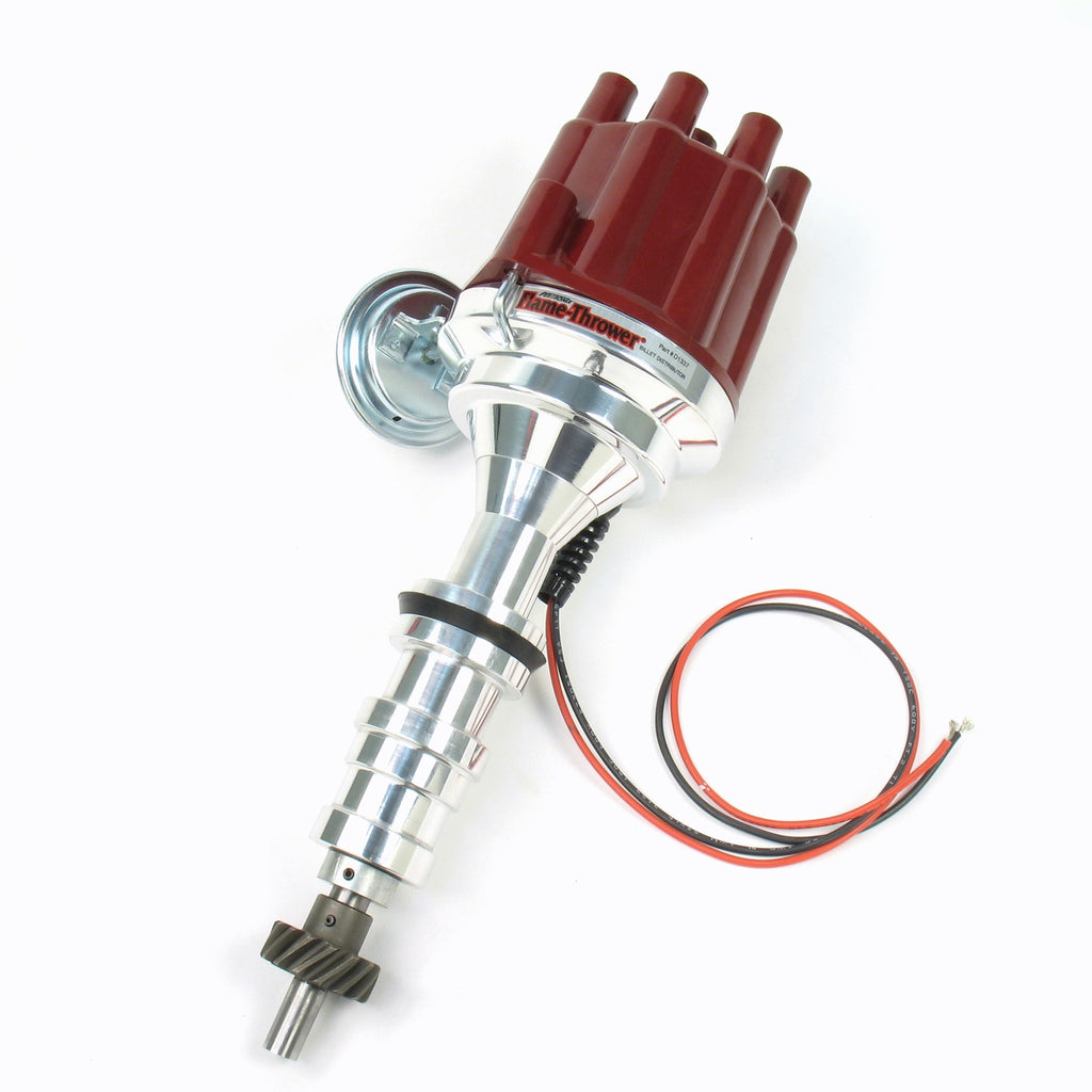 FLAME-THROWER BILLET DISTRIBUTOR WITH IGNITOR III ELECTRONICS FOR FORD 332-428 FE ENGINES. VACUUM ADVANCE WITH RED FEMALE STYLE CAP. - Pertronix - D7133701