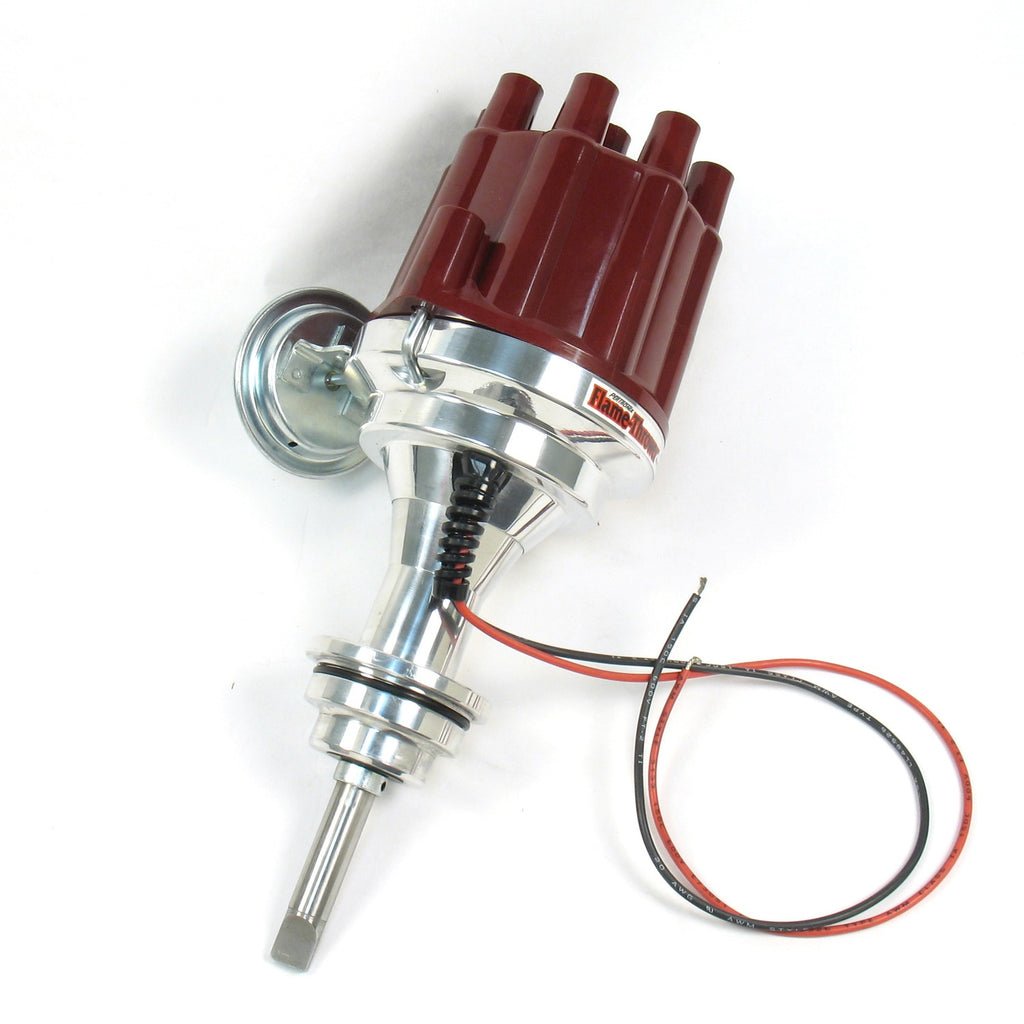 FLAME-THROWER BILLET DISTRIBUTOR WITH IGNITOR III ELECTRONICS FOR MOPAR 383-400 ENGINES. VACUUM ADVANCE WITH RED FEMALE STYLE CAP. - Pertronix - D7142701