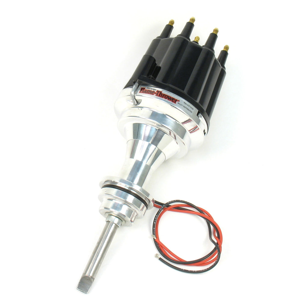 FLAME-THROWER BILLET DISTRIBUTOR WITH IGNITOR III ELECTRONICS FOR MOPAR 413-440 INCLUDING 426 HEMI ENGINES. NON VACUUM ADVANCE WITH BLACK MALE STYLE CAP. - Pertronix - D7143810