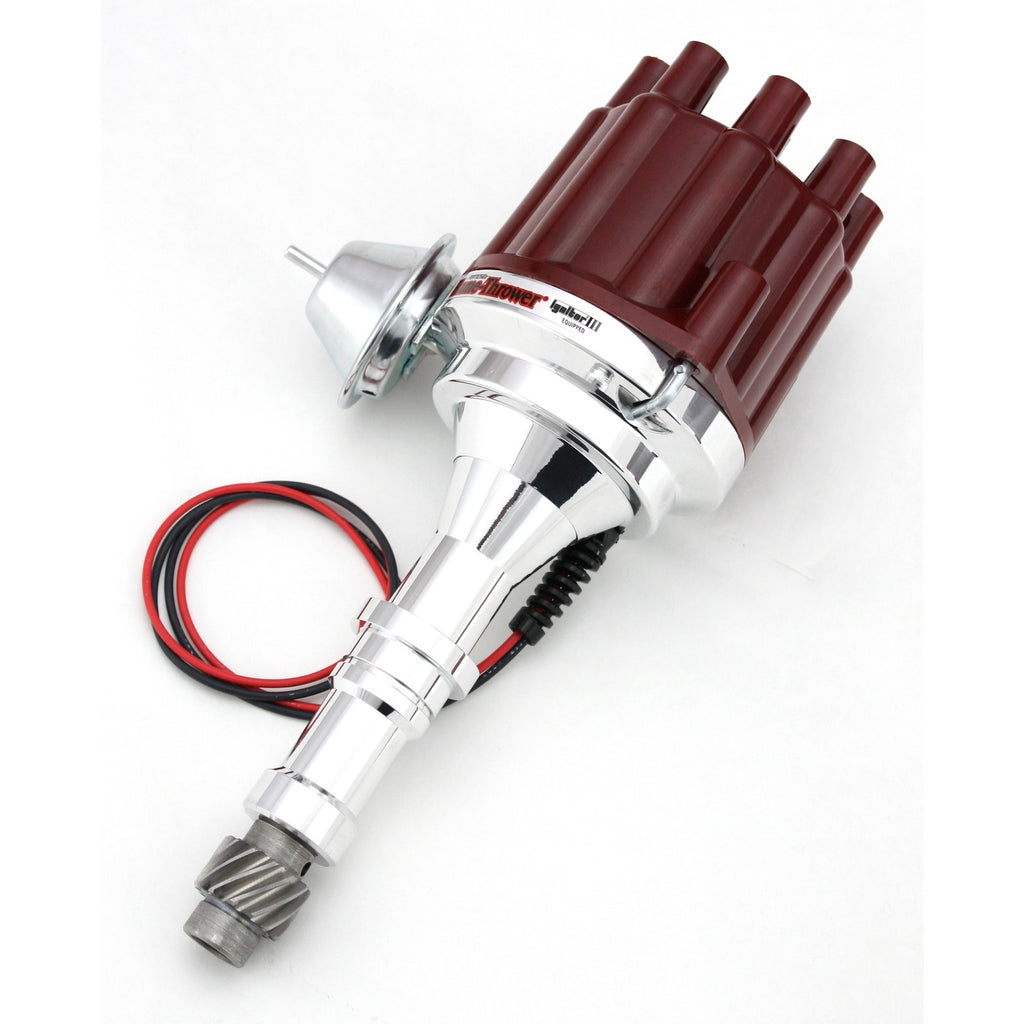 FLAME-THROWER BILLET DISTRIBUTOR WITH IGNITOR III ELECTRONICS FOR BUICK 400-455 ENGINES. VACUUM ADVANCE WITH RED FEMALE STYLE CAP. - Pertronix - D7150701
