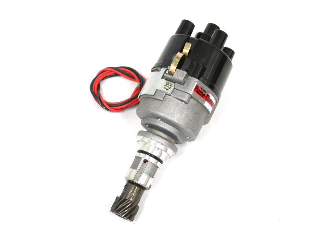 FLAME-THROWER PERFORMANCE DISTRIBUTOR FEATURING IGNITOR III ELECTRONICS FOR ENGLISH FORDS & LOTUS TWIN CAM ENGINES WITH 45D STYLE LUCAS. 12-VOLT NEGATIVE GROUND, NON VACUUM ADVANCE, AND SIDE EXIT CAP. - Pertronix - D7190509