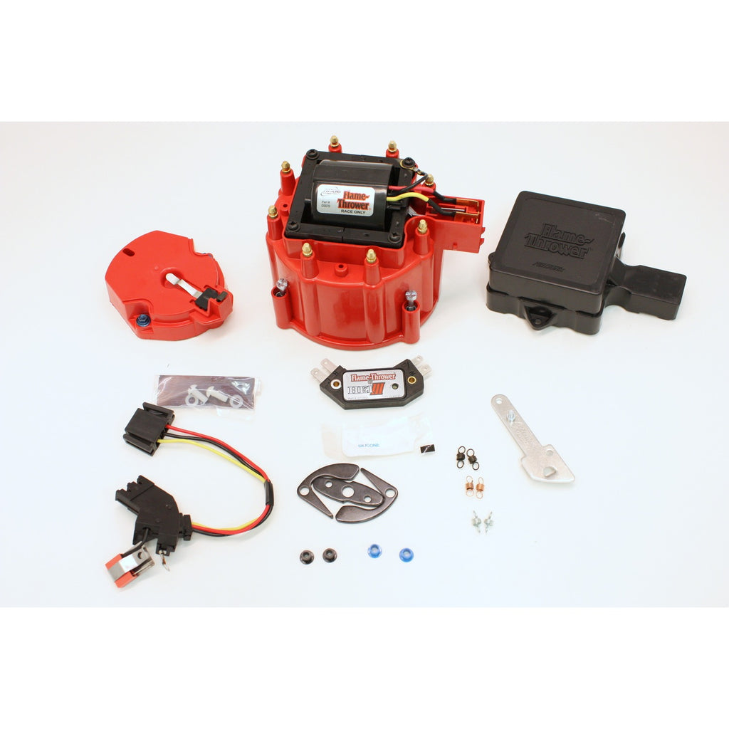 PERTRONIX FLAME THROWER "RACE ONLY" TUNE-UP KIT FEATURING IGNITOR III ELECTRONICS FOR ALL FLAME-THROWER HEI DISTRIBUTORS (INCLUDING FORD). ALSO WORKS IN ALL GM FACTOTORY HEI DISTRIBUTORS FEATURES "RACE ONLY" MODULE, RED CAP. - Pertronix - D78071