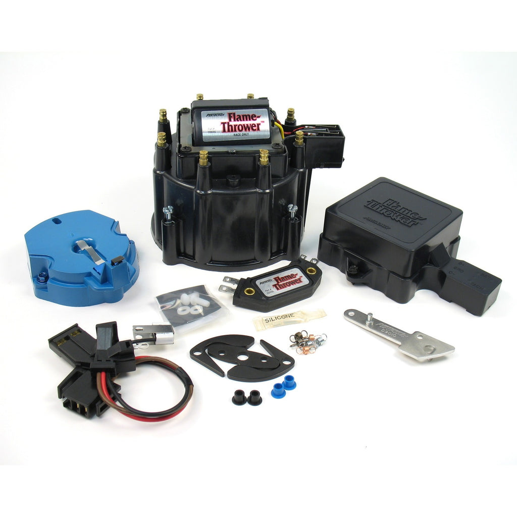 PERTRONIX FLAME THROWER "RACE ONLY" TUNE-UP KIT FOR ALL FLAME-THROWER HEI DISTRIBUTORS (INCLUDING FORD). ALSO WORKS IN ALL GM FACTOTORY HEI DISTRIBUTORS. FEATURES "RACE ONLY" MODULE, BLACK CAP. - Pertronix - D8070