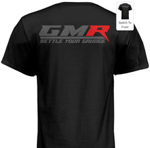 Load image into Gallery viewer, Grudge Motorsports Logo T-Shirt &quot;GMR Settle Your Grudge&quot; Back - Grey On Black