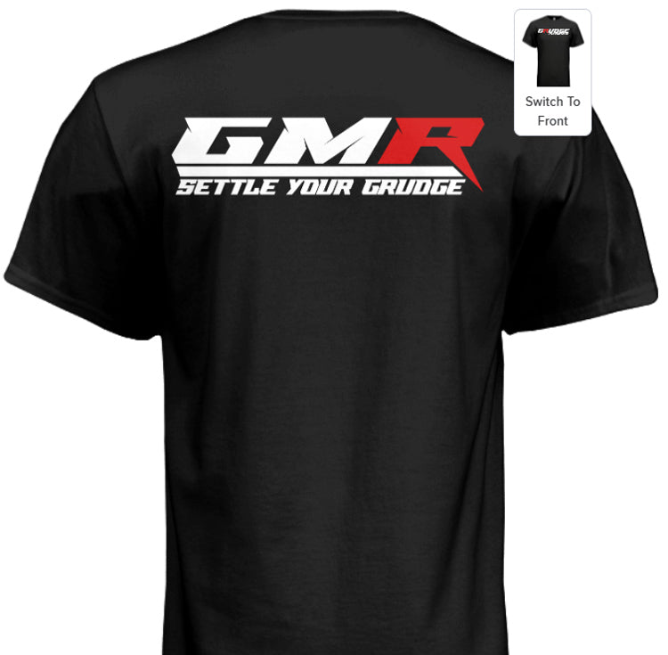 Grudge Motorsports Logo T-Shirt "GMR Settle Your Grudge" Back - White On Black