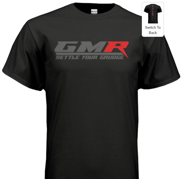 Grudge Motorsports T-Shirt "Scat Girl" Vertical Back - Grey On Black