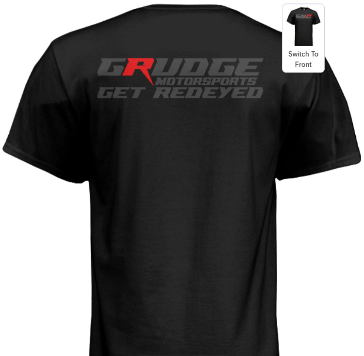 Grudge Motorsports T-Shirt "Get Redeyed" Back - Grey On Black