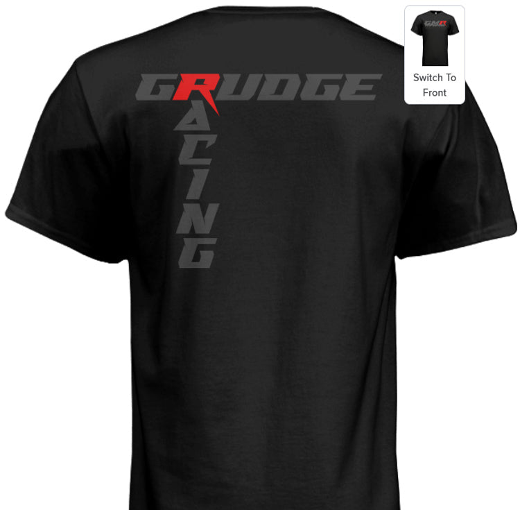 Grudge Motorsports T-Shirt "Grudge Racing" T-Back Pattern Back - Grey On Black