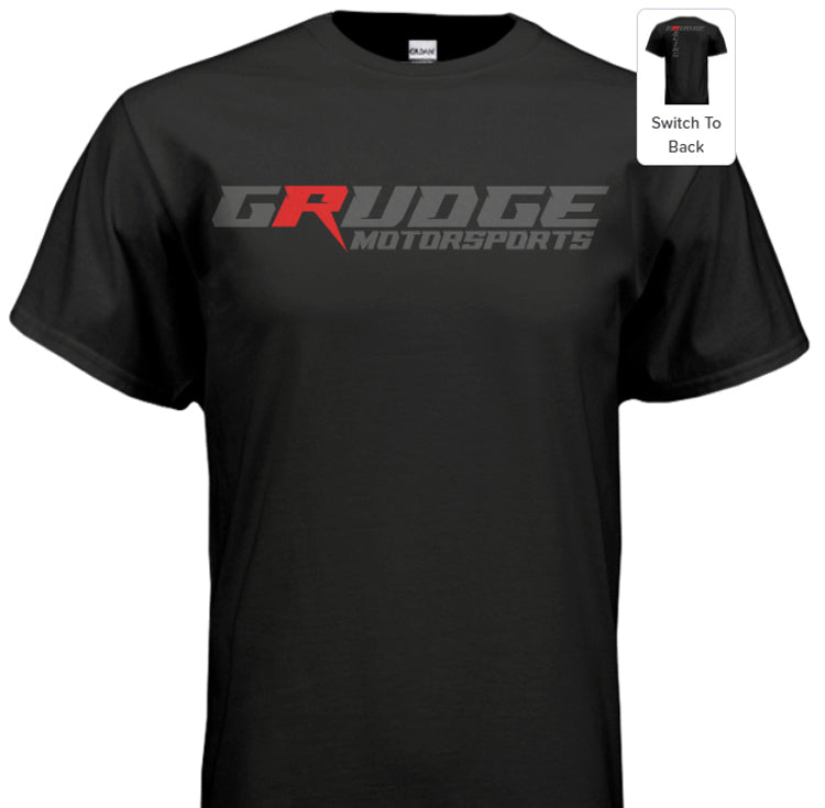 Grudge Motorsports T-Shirt "Grudge Racing" T-Back Pattern Back - Grey On Black