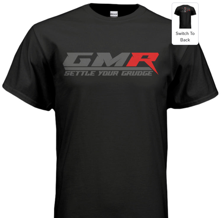 Grudge Motorsports T-Shirt "GMR Racing Scrabble" Back - Grey On Black