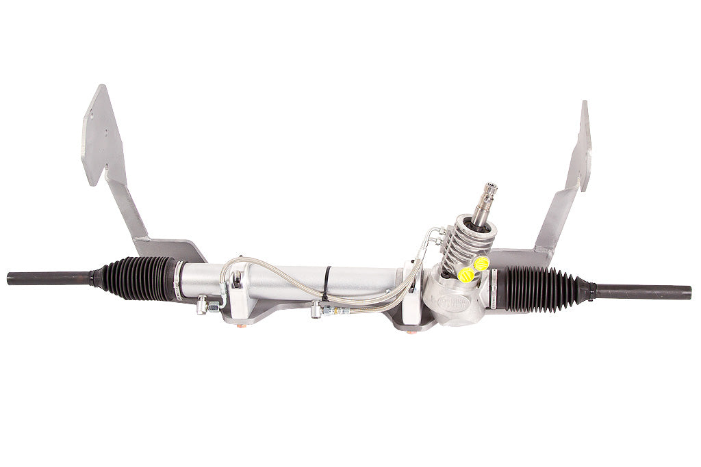 Rack and Pinion Kit: Chevy 57 Pwr R/P System w/Floorshift Column - Blk Pwdrcoat - Flaming River - FR308KTPWBK