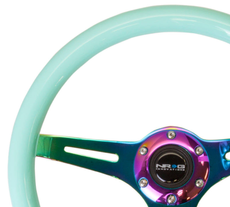 NRG Classic Wood Grain Steering Wheel (350mm) Minty Fresh Color w/Neochrome 3-Spoke Center - NRG - ST-015MC-MF
