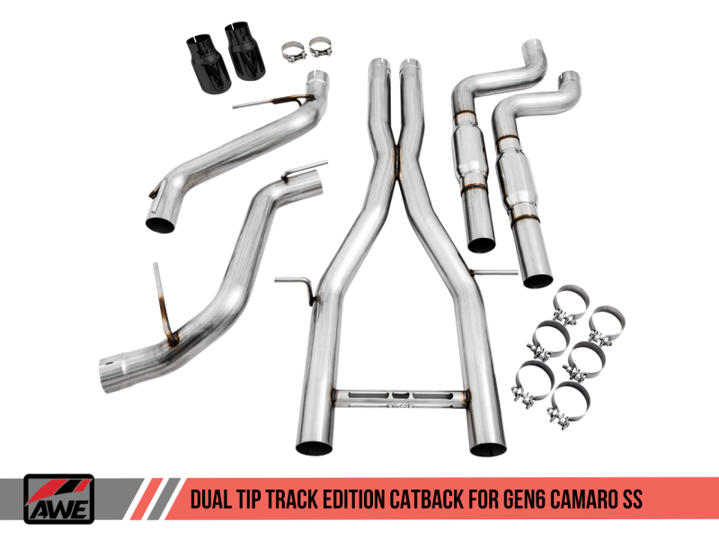 AWE Tuning 16-19 Chevy Camaro SS Non-Resonated Cat-Back Exhaust - Track Edition (Diamond Black Tips) - AWE Tuning - 3020-33052