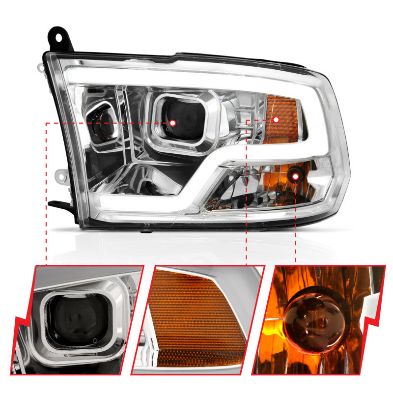 Projector Headlight Set w/Halo; w/Plank Style Design; Chrome; Pair