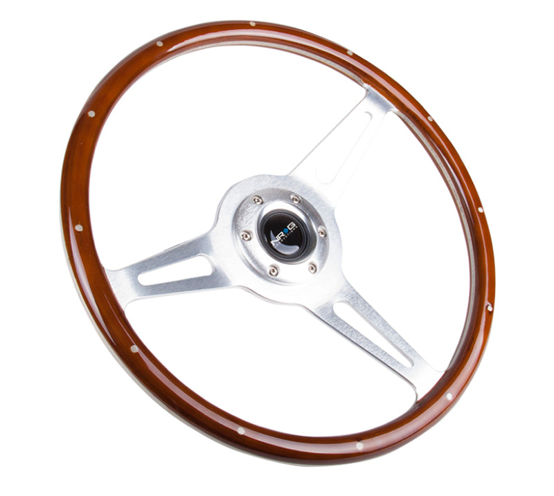 NRG Classic Wood Grain Steering Wheel (365mm) Wood w/Metal Inserts & Brushed Alum. 3-Spoke Center - NRG - ST-380SL