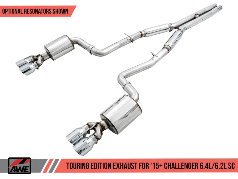 AWE Tuning 2015+ Dodge Challenger 6.4L/6.2L SC Resonated Touring Edition Exhaust - Quad Silver Tips - AWE Tuning - 3015-42138