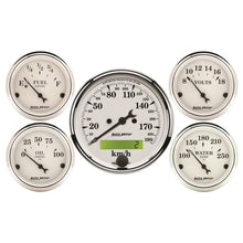 Load image into Gallery viewer, GAUGE KIT; 5 PC.; 3 1/8in./2 1/16in.; ELEC. KM/H SPEEDOMETER; OLD TYME WHITE - AutoMeter - 1602-M