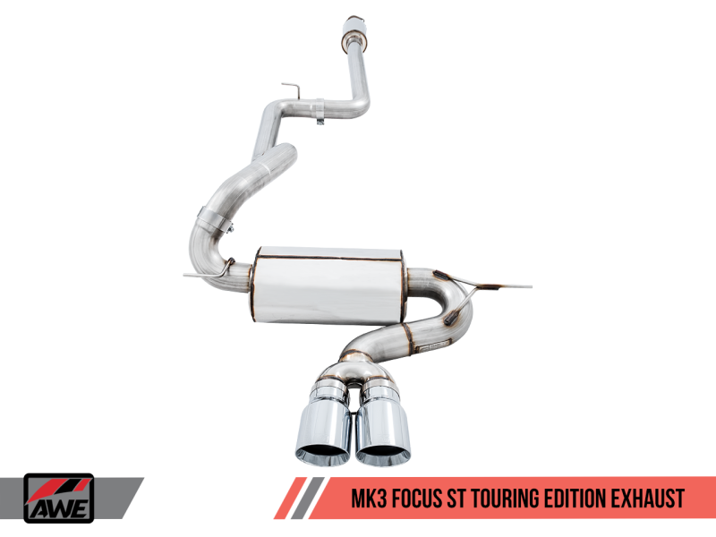 AWE Tuning Ford Focus ST Touring Edition Cat-back Exhaust - Resonated - Chrome Silver Tips - AWE Tuning - 3020-32038