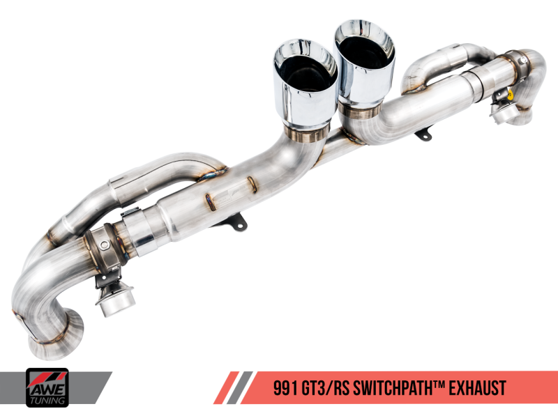 AWE Tuning Porsche 991 GT3 / RS SwitchPath Exhaust - Chrome Silver Tips - AWE Tuning - 3025-32016