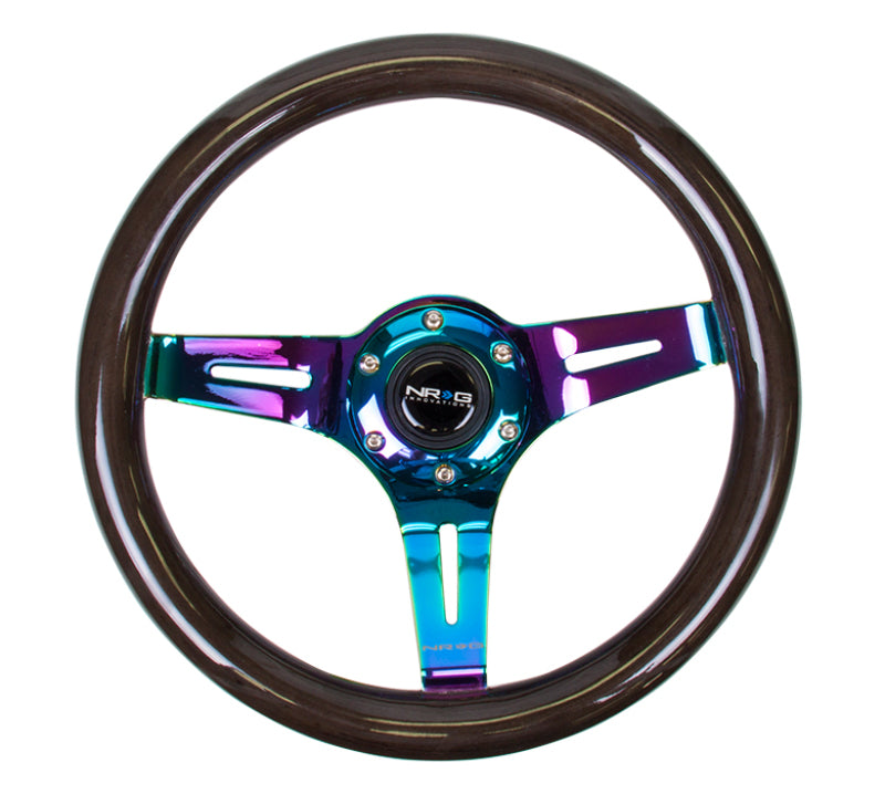 NRG Classic Wood Grain Steering Wheel (310mm) Black w/Neochrome 3-Spoke Center - NRG - ST-310BK-MC