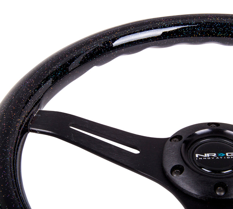 NRG Classic Wood Grain Steering Wheel (350mm) Black Sparkled Grip w/Black 3-Spoke Center - NRG - ST-015BK-BSB