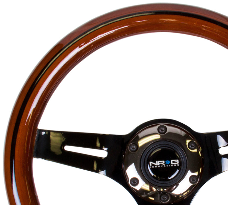 NRG Classic Wood Grain Steering Wheel (310mm) Dark Wood & Black Line Inlay w/Blk Chrome 3-Spoke Ctr. - NRG - ST-310BRB-BK