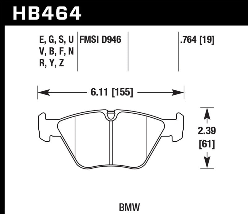 Disc Brake Pad Set ER-1 Disc Brake Pad, Front, 0.764 Thickness, -    - Hawk Performance - HB464D.764