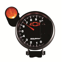 Load image into Gallery viewer, GAUGE; TACHOMETER; 5in.; 10K RPM; PEDESTAL W/EXT. SHIFT-LITE; CHEVY RED BOWTIE; - AutoMeter - 3699-00406