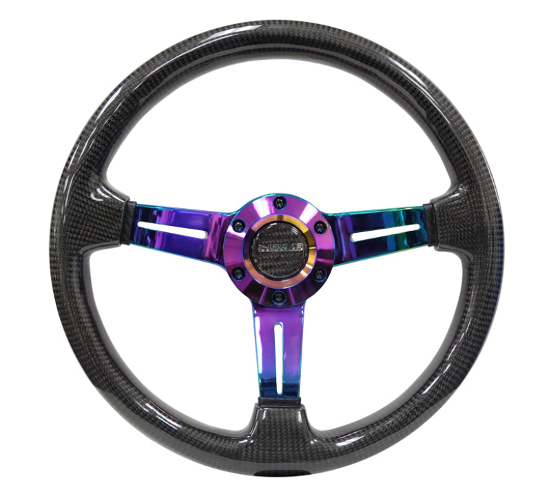 NRG Carbon Fiber Steering Wheel (350mm / 1.5in. Deep) Neochrome 3-Spoke Design w/Slit Cuts - NRG - ST-010MC-CF