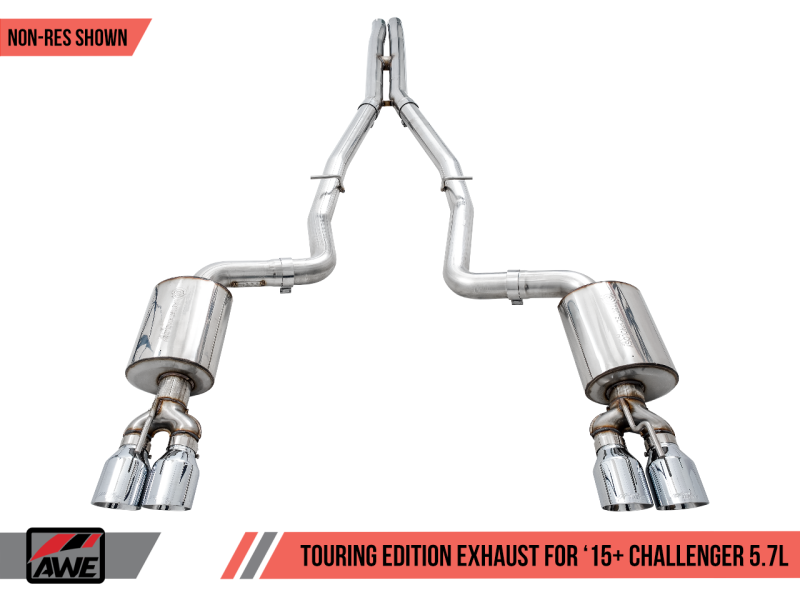 AWE Tuning 2017+ Challenger 5.7L Touring Edition Exhaust - Non-Resonated - Chrome Silver Quad Tips - AWE Tuning - 3020-42076